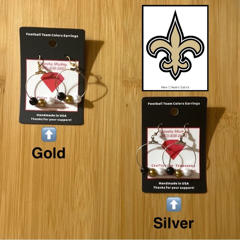 New Orleans Saints Bead Earrings - Handmade